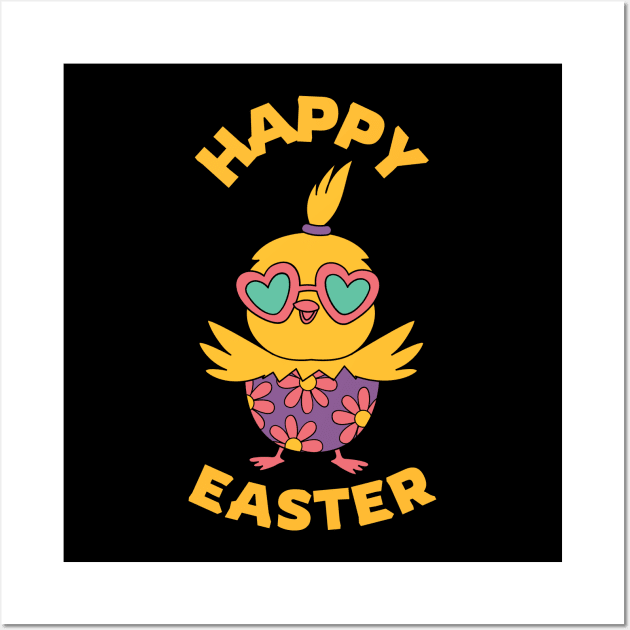 Happy Easter. Colorful and cute chicken design Wall Art by JK Mercha